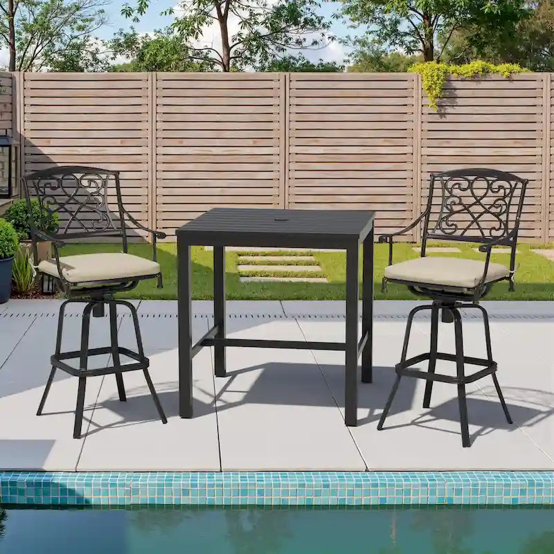 3/5-Piece Patio Bar Stool Set Cast Aluminum Swivel Bar Stools with Sunbrella Fabric Cushion