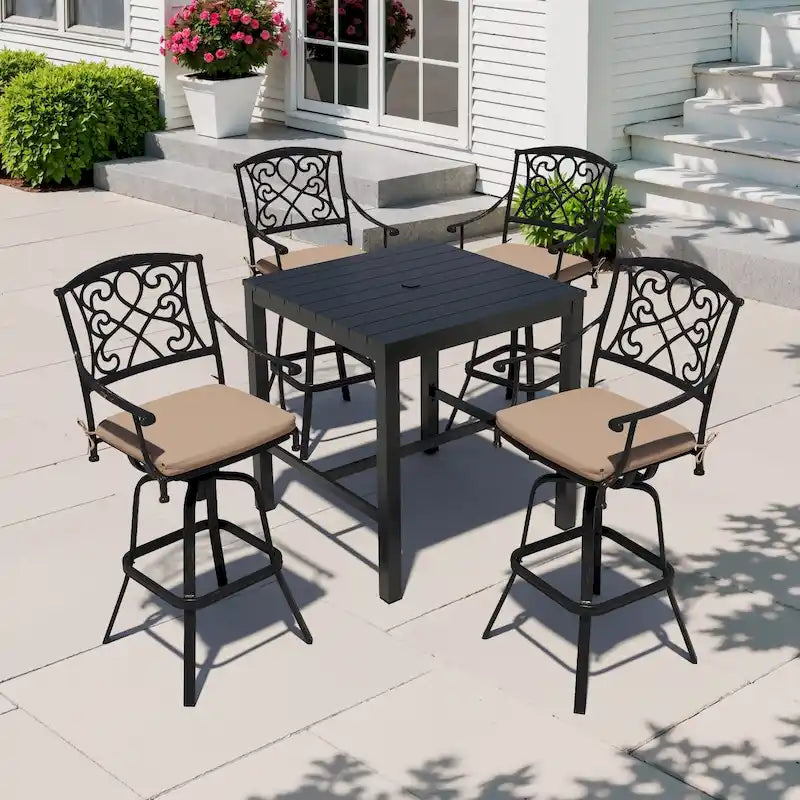 3/5-Piece Patio Bar Stool Set Cast Aluminum Swivel Bar Stools with Sunbrella Fabric Cushion