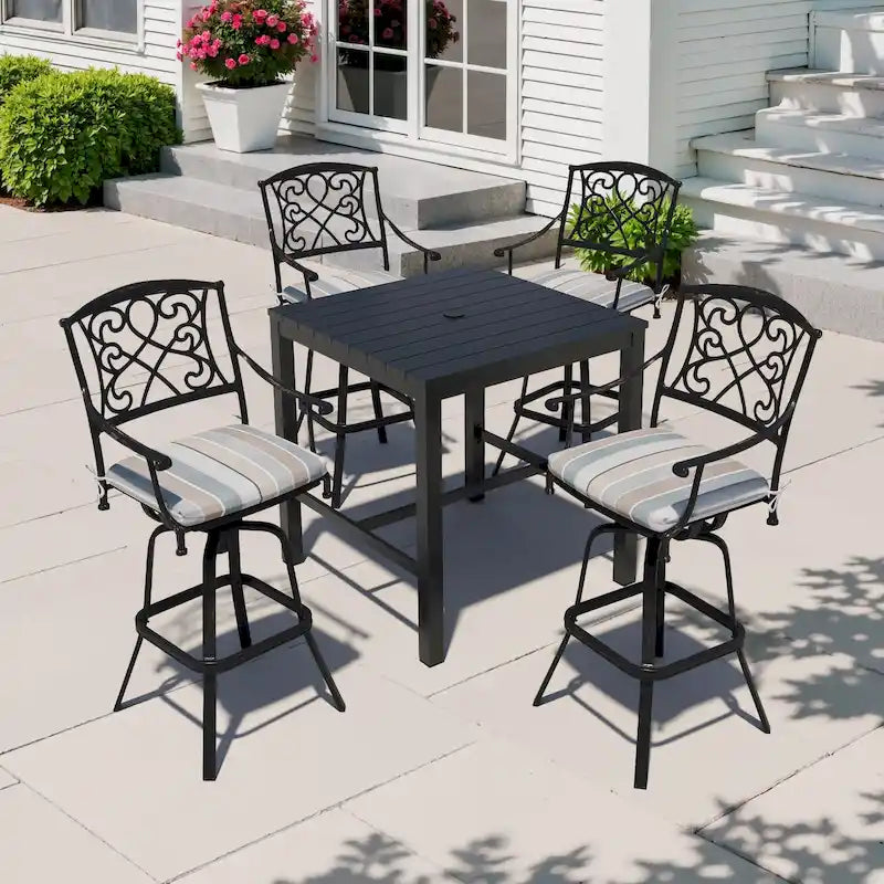 3/5-Piece Patio Bar Stool Set Cast Aluminum Swivel Bar Stools with Sunbrella Fabric Cushion