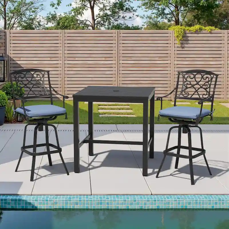 3/5-Piece Patio Bar Stool Set Cast Aluminum Swivel Bar Stools with Sunbrella Fabric Cushion