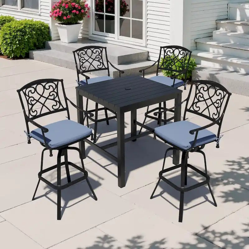 3/5-Piece Patio Bar Stool Set Cast Aluminum Swivel Bar Stools with Sunbrella Fabric Cushion