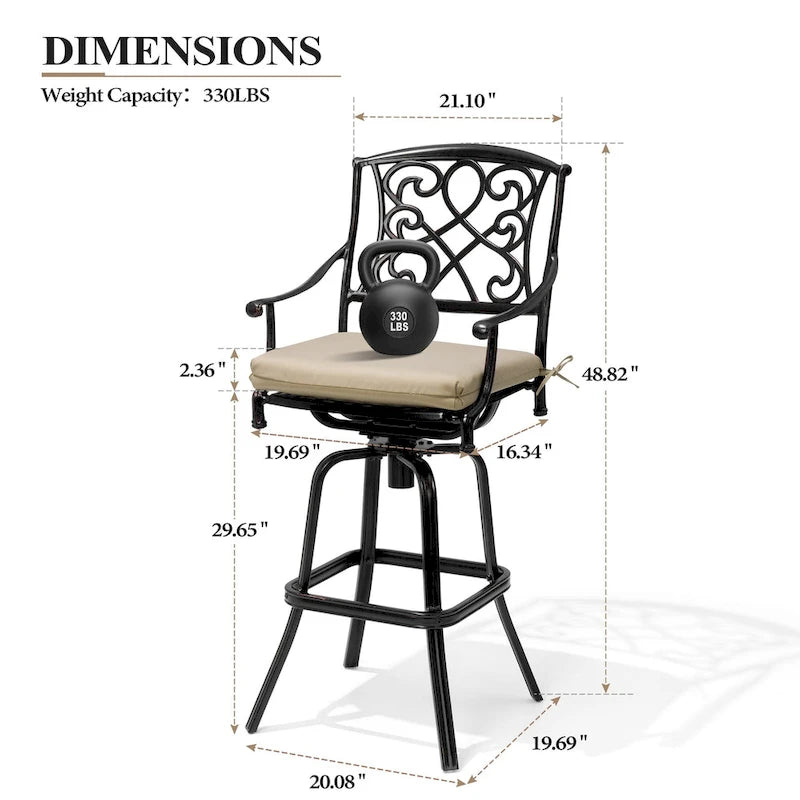 3/5-Piece Patio Bar Stool Set Cast Aluminum Swivel Bar Stools with Sunbrella Fabric Cushion