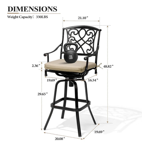 3/5-Piece Patio Bar Stool Set Cast Aluminum Swivel Bar Stools with Sunbrella Fabric Cushion