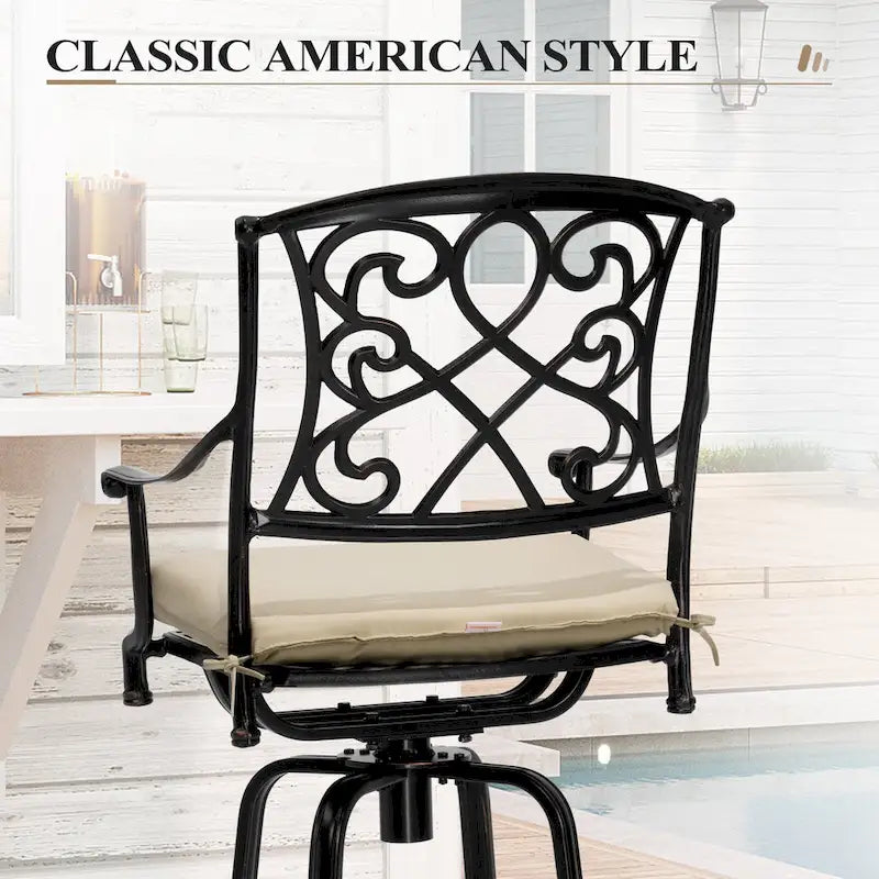 3/5-Piece Patio Bar Stool Set Cast Aluminum Swivel Bar Stools with Sunbrella Fabric Cushion