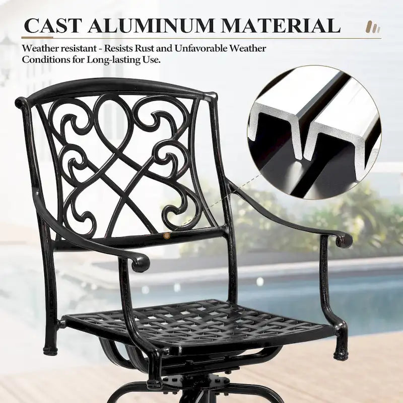3/5-Piece Patio Bar Stool Set Cast Aluminum Swivel Bar Stools with Sunbrella Fabric Cushion