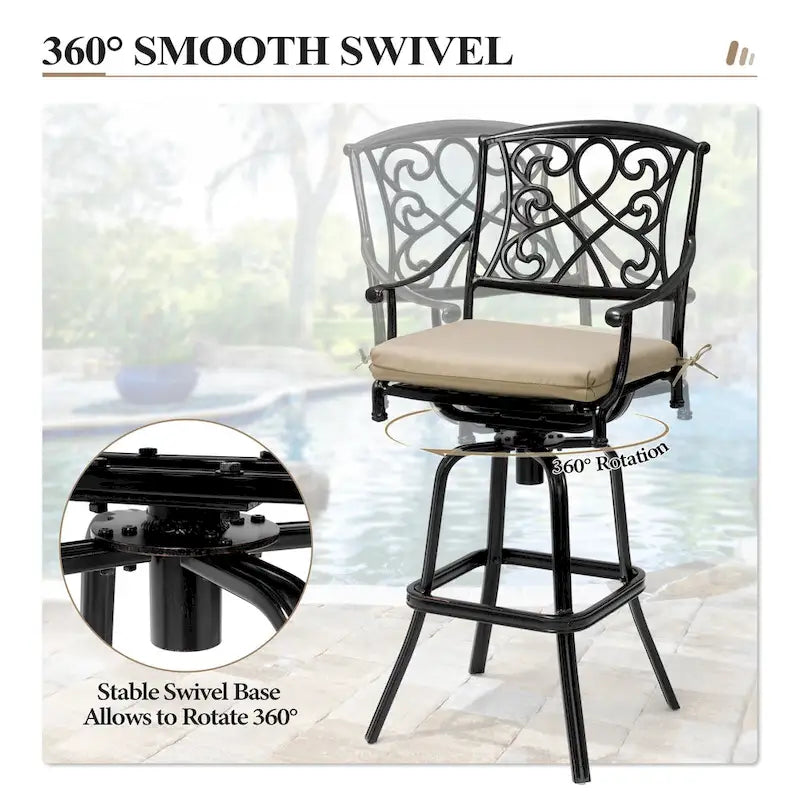 3/5-Piece Patio Bar Stool Set Cast Aluminum Swivel Bar Stools with Sunbrella Fabric Cushion