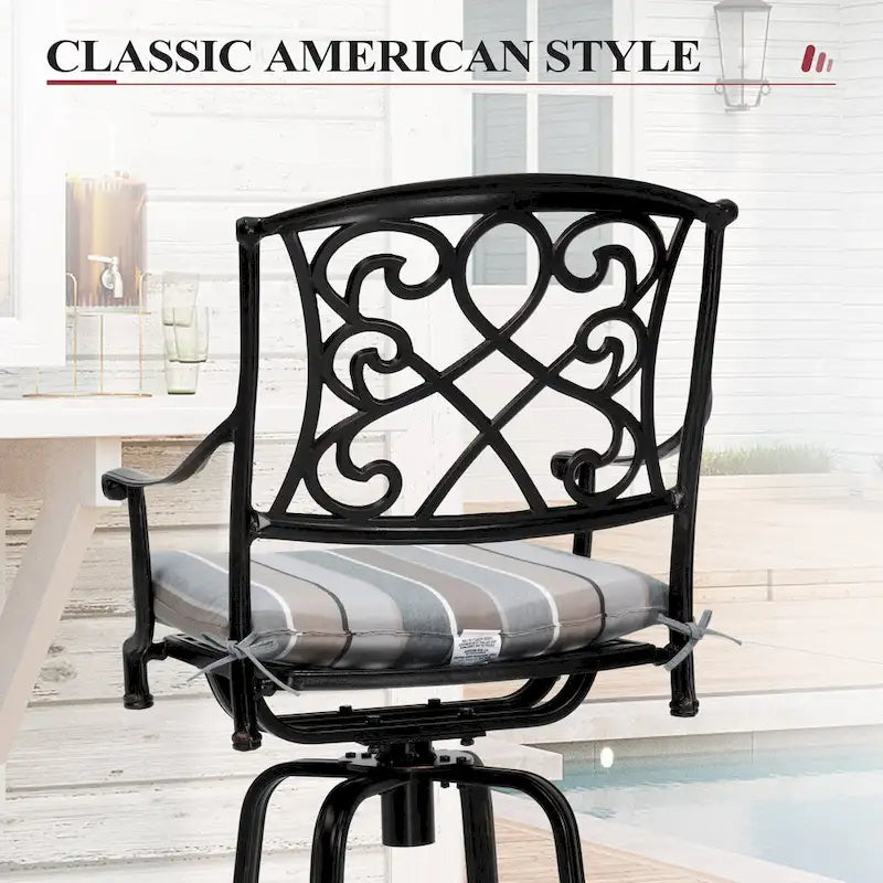 3/5-Piece Patio Bar Stool Set Cast Aluminum Swivel Bar Stools with Sunbrella Fabric Cushion