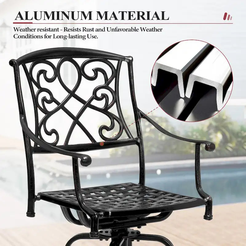 3/5-Piece Patio Bar Stool Set Cast Aluminum Swivel Bar Stools with Sunbrella Fabric Cushion