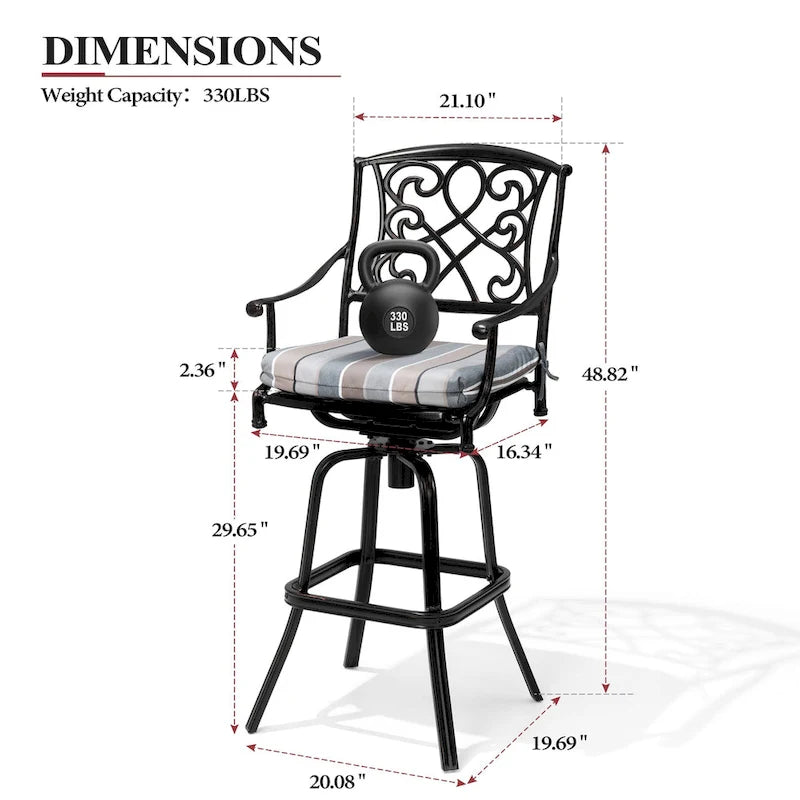 3/5-Piece Patio Bar Stool Set Cast Aluminum Swivel Bar Stools with Sunbrella Fabric Cushion