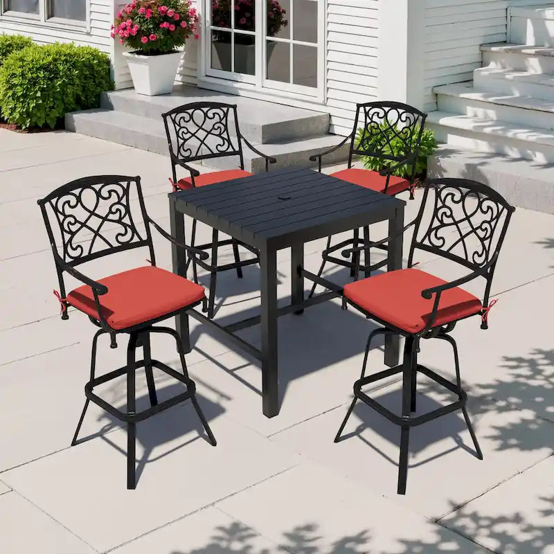 3/5-Piece Patio Bar Stool Set Cast Aluminum Swivel Bar Stools with Sunbrella Fabric Cushion
