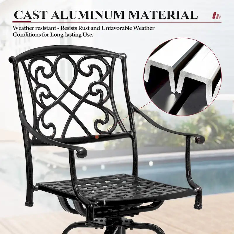 3/5-Piece Patio Bar Stool Set Cast Aluminum Swivel Bar Stools with Sunbrella Fabric Cushion