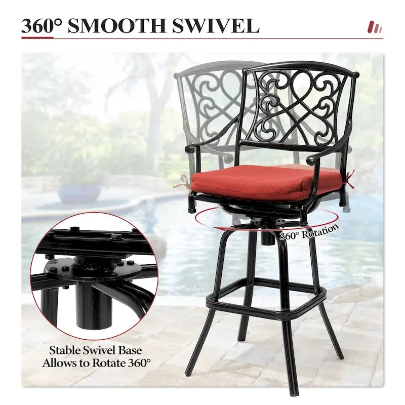 3/5-Piece Patio Bar Stool Set Cast Aluminum Swivel Bar Stools with Sunbrella Fabric Cushion