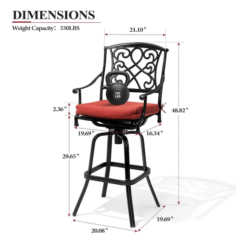 3/5-Piece Patio Bar Stool Set Cast Aluminum Swivel Bar Stools with Sunbrella Fabric Cushion
