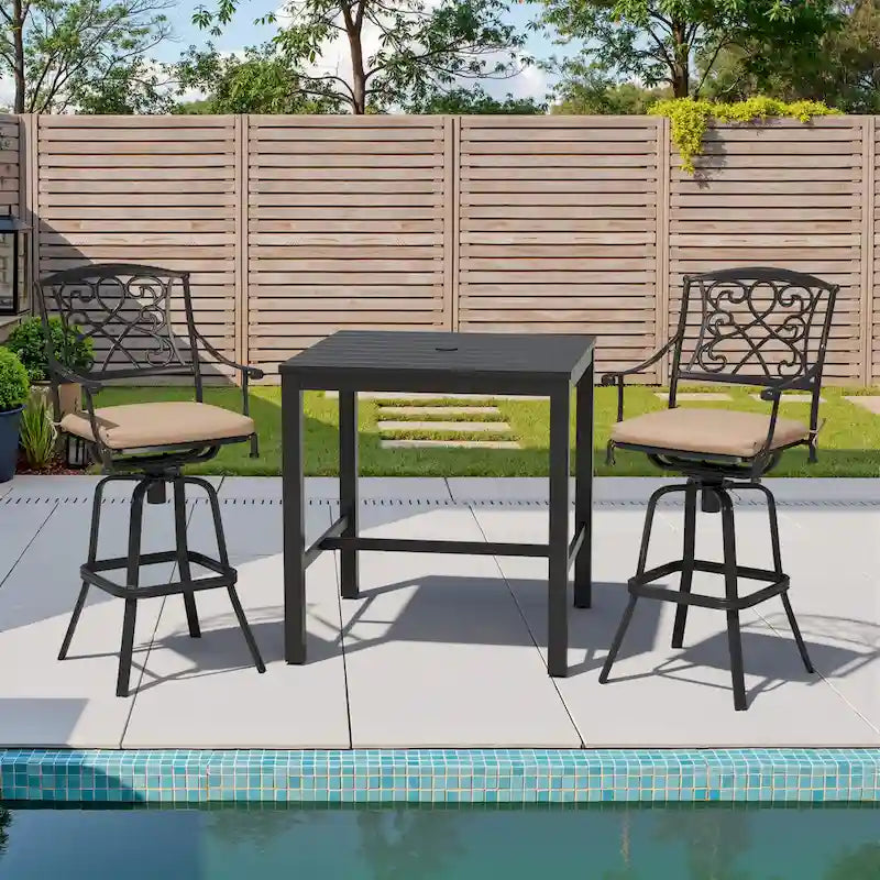 3/5-Piece Patio Bar Stool Set Cast Aluminum Swivel Bar Stools with Sunbrella Fabric Cushion