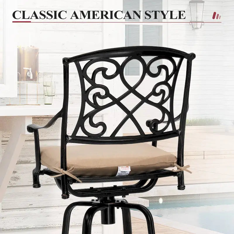 3/5-Piece Patio Bar Stool Set Cast Aluminum Swivel Bar Stools with Sunbrella Fabric Cushion
