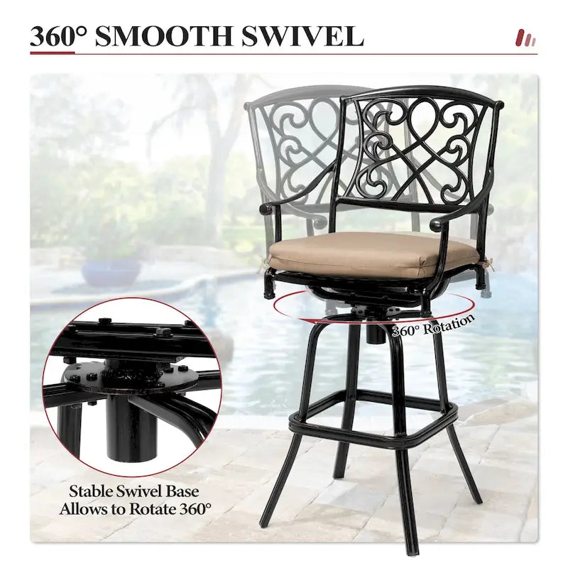 3/5-Piece Patio Bar Stool Set Cast Aluminum Swivel Bar Stools with Sunbrella Fabric Cushion