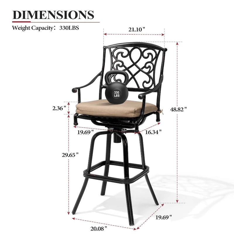 3/5-Piece Patio Bar Stool Set Cast Aluminum Swivel Bar Stools with Sunbrella Fabric Cushion