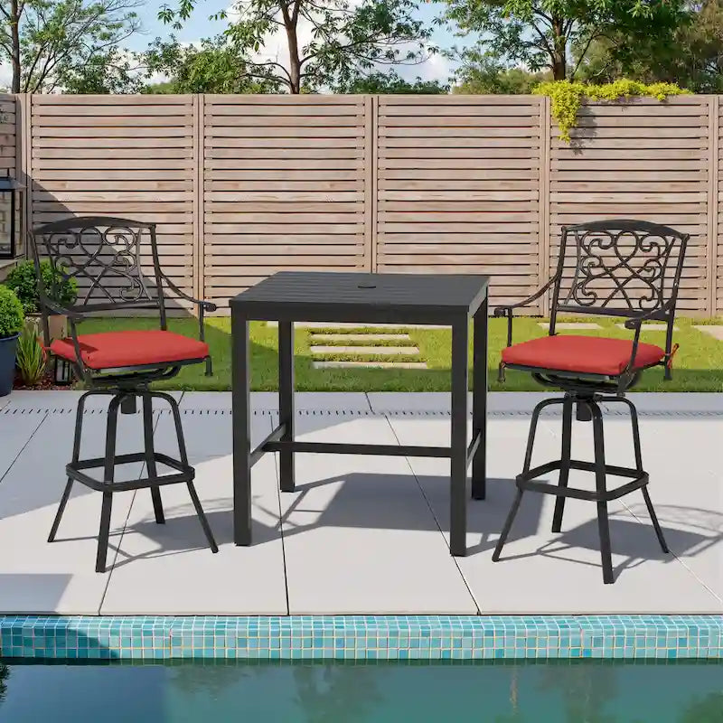 3/5-Piece Patio Bar Stool Set Cast Aluminum Swivel Bar Stools with Sunbrella Fabric Cushion