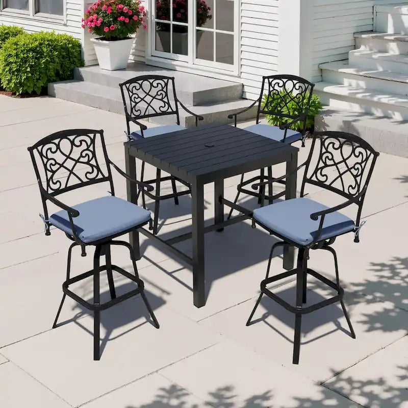 3/5-Piece Patio Bar Stool Set Cast Aluminum Swivel Bar Stools with Sunbrella Fabric Cushion