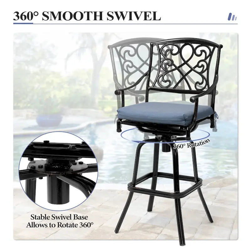 3/5-Piece Patio Bar Stool Set Cast Aluminum Swivel Bar Stools with Sunbrella Fabric Cushion