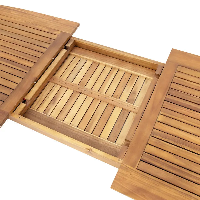 7-Piece Outdoor Extendable Dining Set with Extendable Acacia Wood Table and 6 Stackable Chair