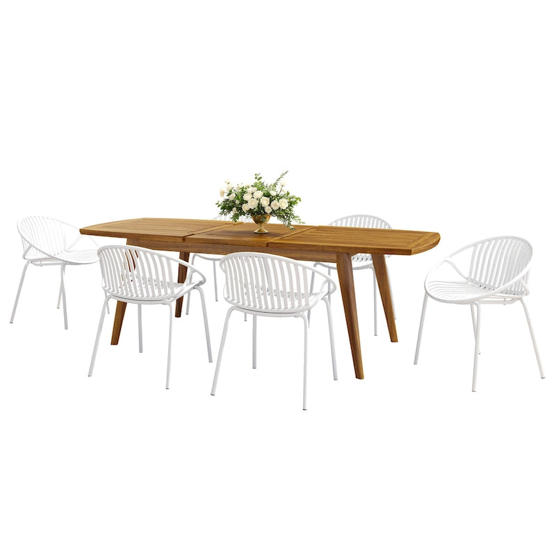 7-Piece Outdoor Extendable Dining Set with Extendable Acacia Wood Table and 6 Stackable Chair