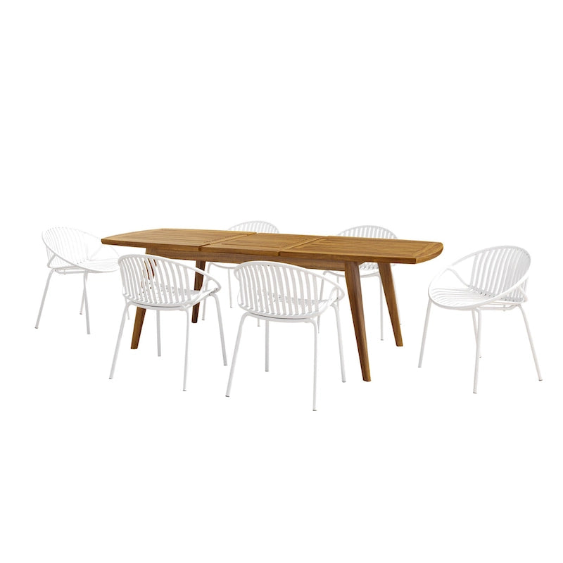 7-Piece Outdoor Extendable Dining Set with Extendable Acacia Wood Table and 6 Stackable Chair