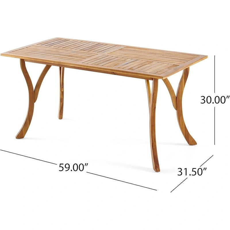 7-Piece Outdoor Acacia Wood Dining Set with Rectangular Table and 6 Cushioned Chair