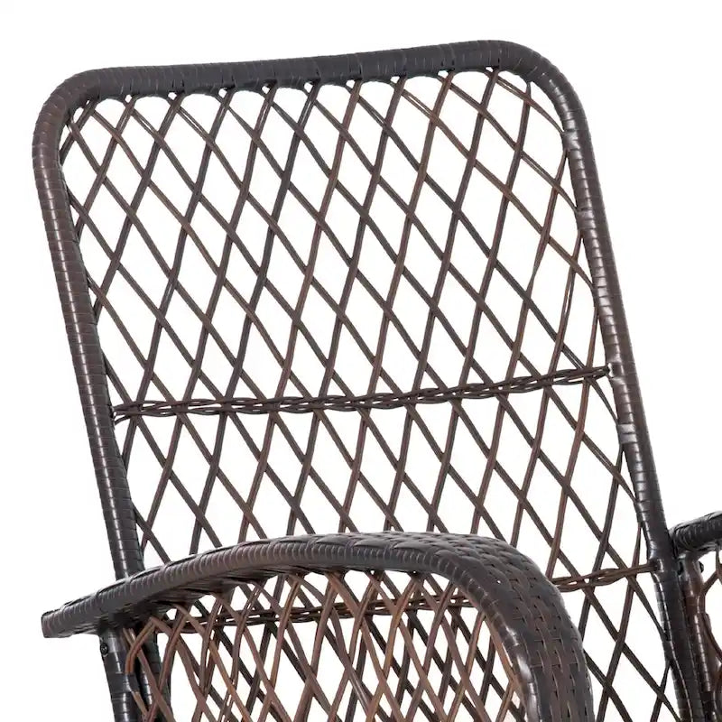 Outdoor Wicker Rocking Chair with Thick Padded Backrest, Rattan Rocker with Steel Frame for Patio, Garden, Backyard