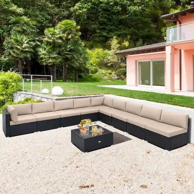 Costway 10 PCS Patio Rattan Furniture Set Outdoor Wicker Sofa Table - See Details