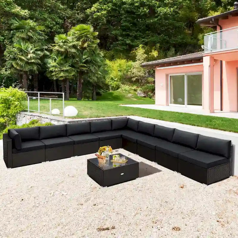 Costway 10 PCS Patio Rattan Furniture Set Outdoor Wicker Sofa Table - See Details