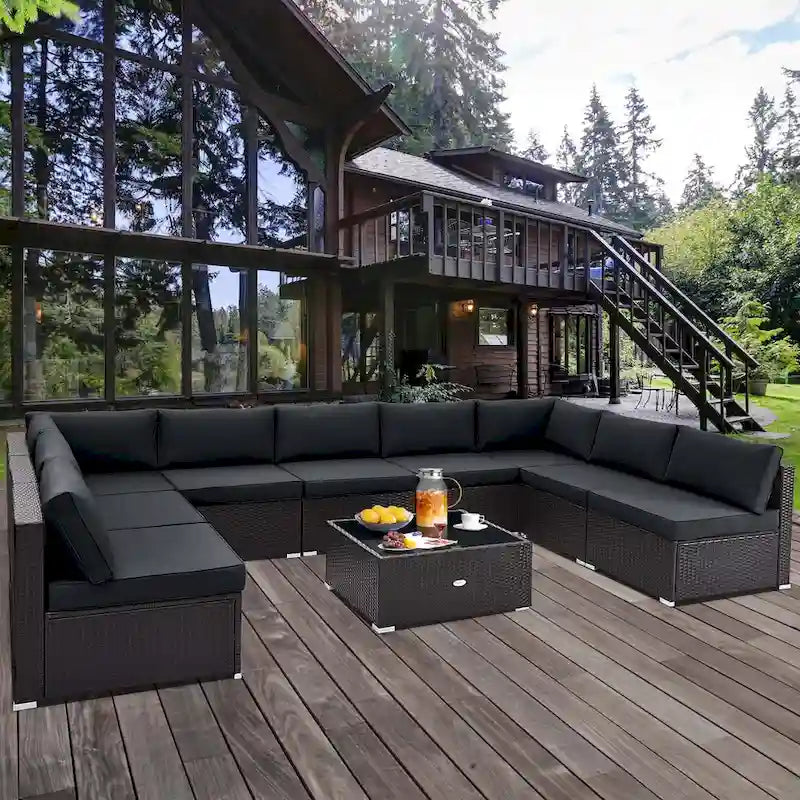 Costway 10 PCS Patio Rattan Furniture Set Outdoor Wicker Sofa Table - See Details