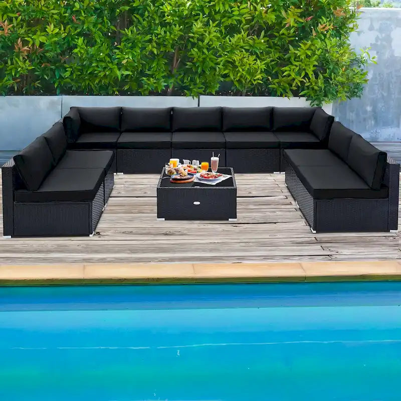 Costway 10 PCS Patio Rattan Furniture Set Outdoor Wicker Sofa Table - See Details