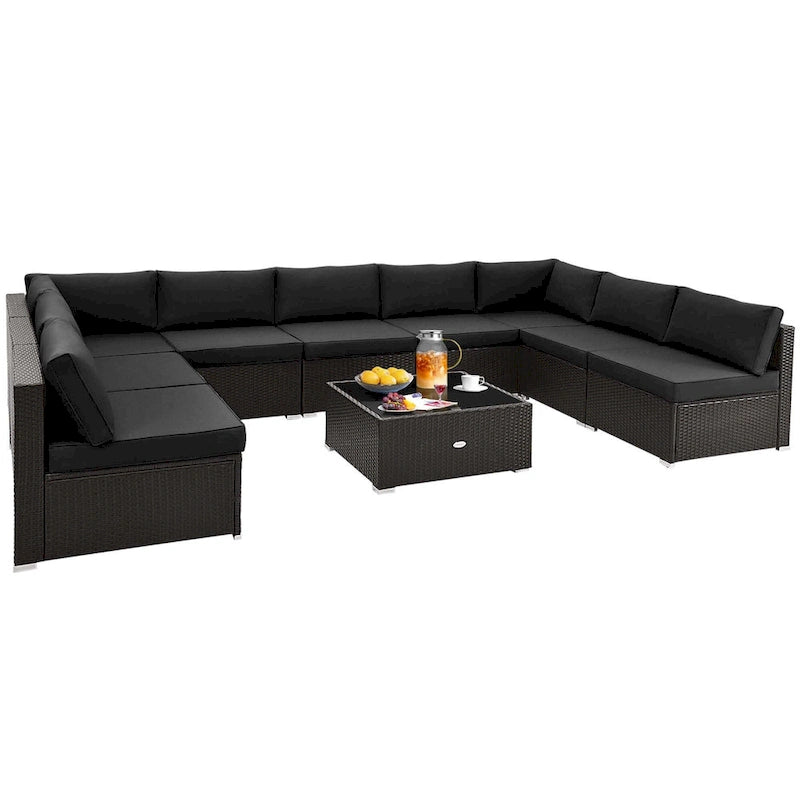 Costway 10 PCS Patio Rattan Furniture Set Outdoor Wicker Sofa Table - See Details