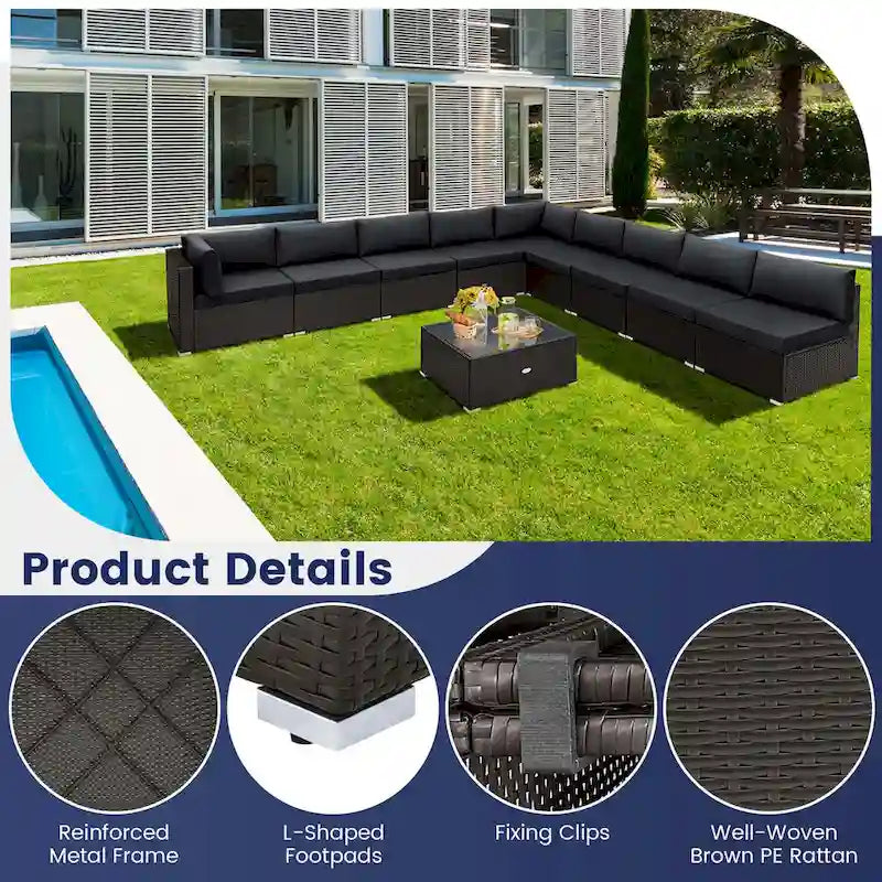 Costway 10 PCS Patio Rattan Furniture Set Outdoor Wicker Sofa Table - See Details