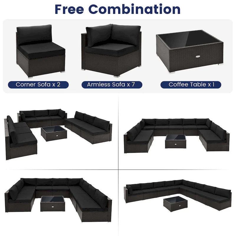 Costway 10 PCS Patio Rattan Furniture Set Outdoor Wicker Sofa Table - See Details