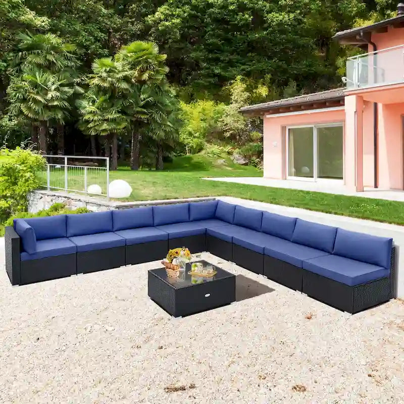 Costway 10 PCS Patio Rattan Furniture Set Outdoor Wicker Sofa Table - See Details