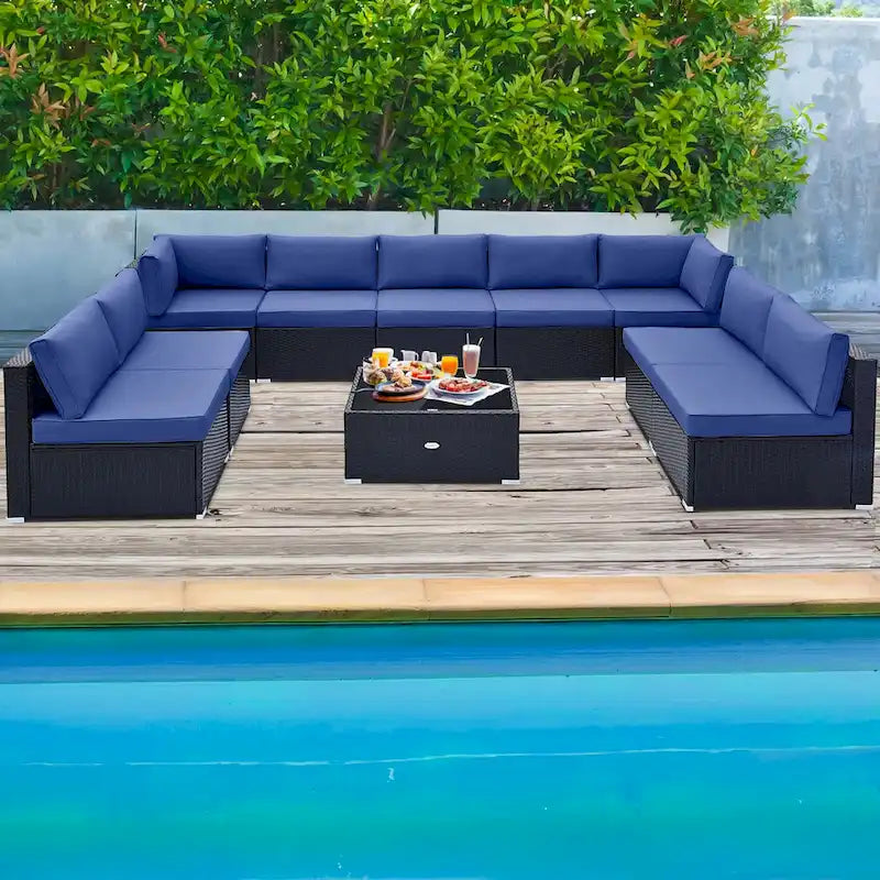 Costway 10 PCS Patio Rattan Furniture Set Outdoor Wicker Sofa Table - See Details