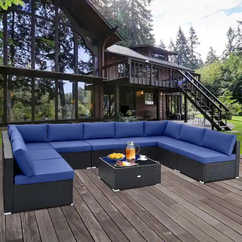 Costway 10 PCS Patio Rattan Furniture Set Outdoor Wicker Sofa Table - See Details