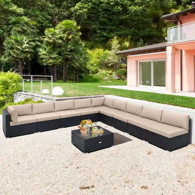 Costway 10 PCS Patio Rattan Furniture Set Outdoor Wicker Sofa Table - See Details