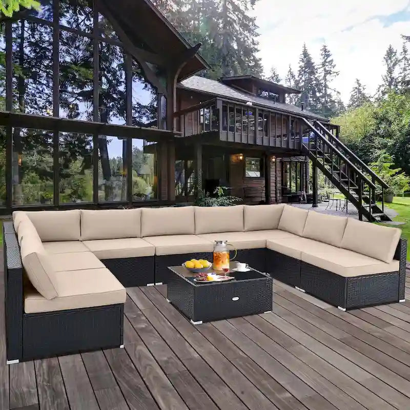 Costway 10 PCS Patio Rattan Furniture Set Outdoor Wicker Sofa Table - See Details