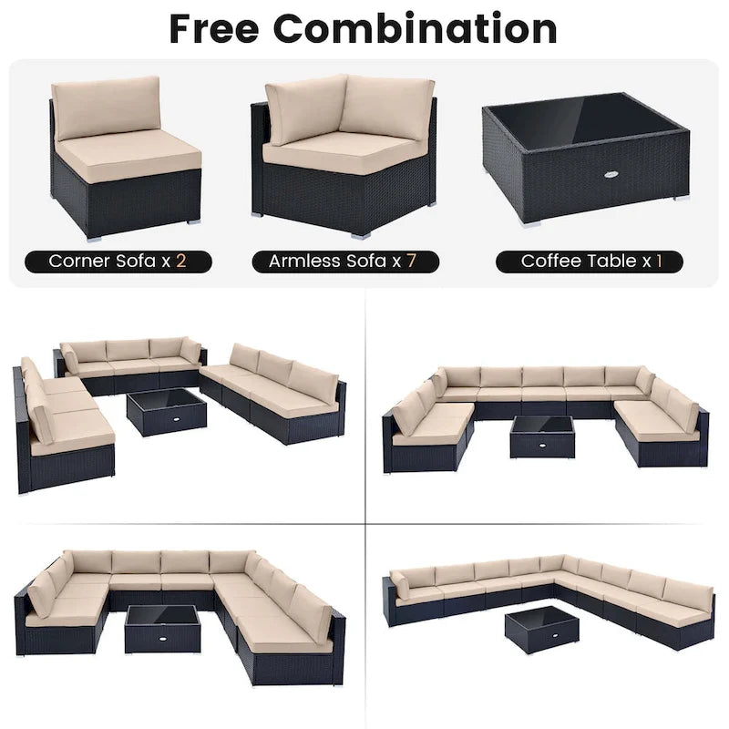Costway 10 PCS Patio Rattan Furniture Set Outdoor Wicker Sofa Table - See Details
