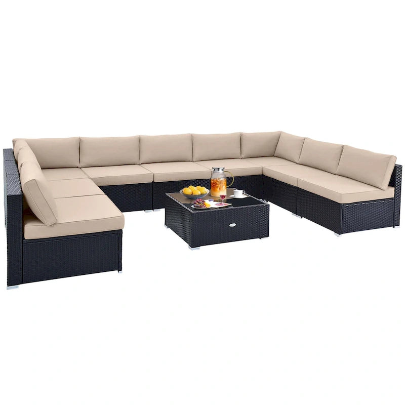 Costway 10 PCS Patio Rattan Furniture Set Outdoor Wicker Sofa Table - See Details