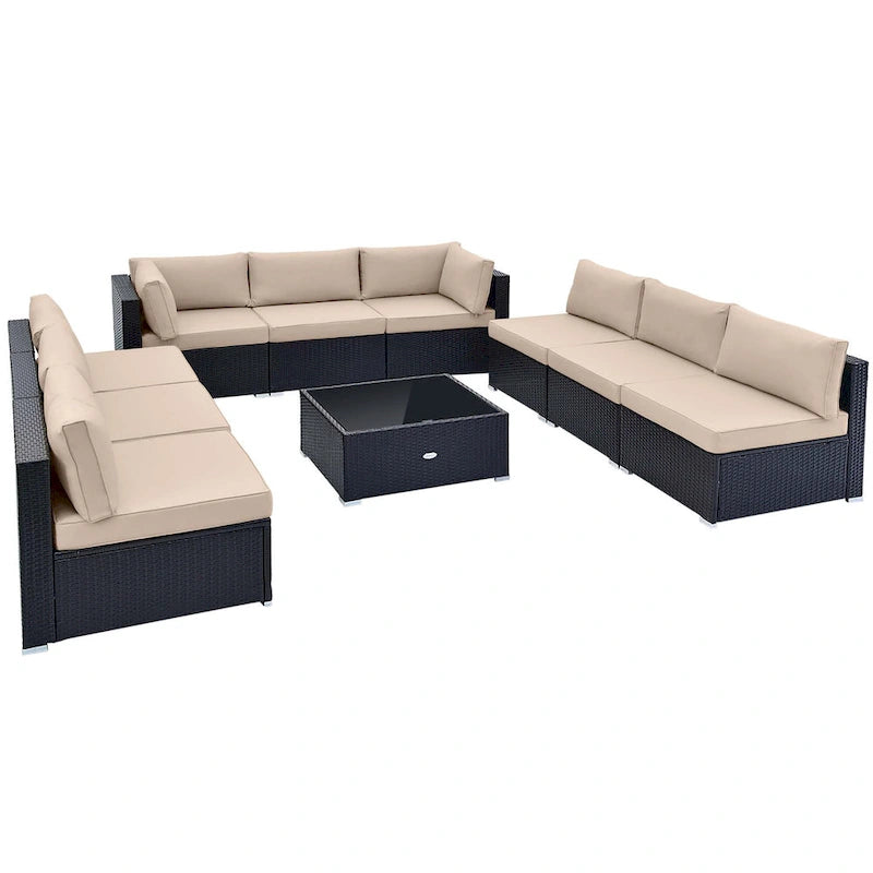 Costway 10 PCS Patio Rattan Furniture Set Outdoor Wicker Sofa Table - See Details