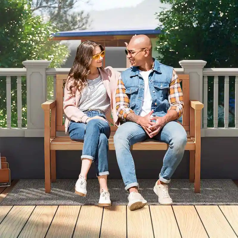 Costway 2-Person Outdoor Garden Bench with Comfy Armrests and Backrest - See Details