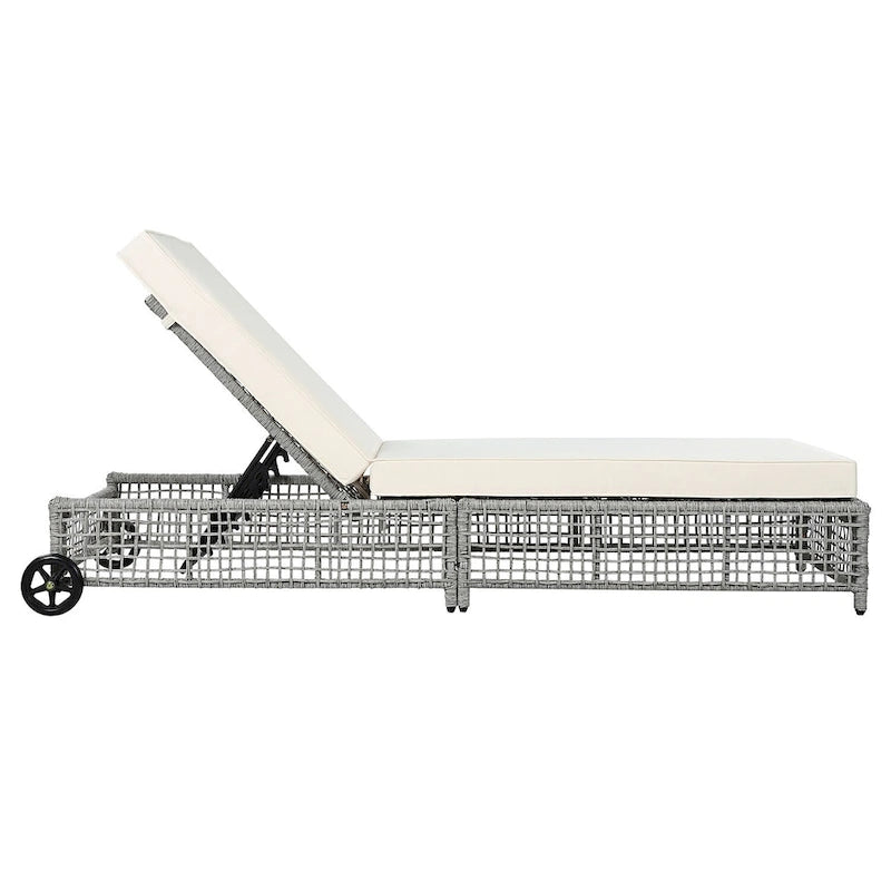 5-Position Rattan Patio Lounge Chair with Wheels, Cushion for Backyard
