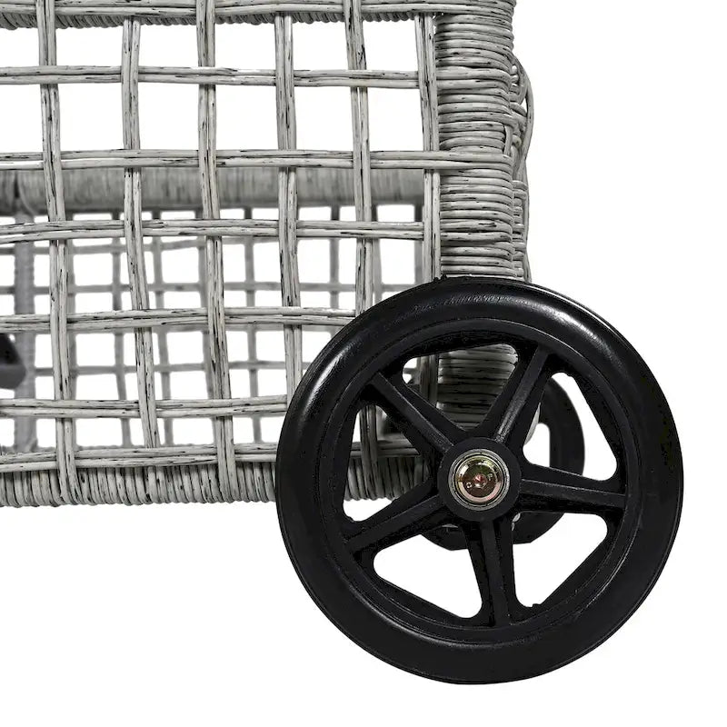 5-Position Rattan Patio Lounge Chair with Wheels, Cushion for Backyard