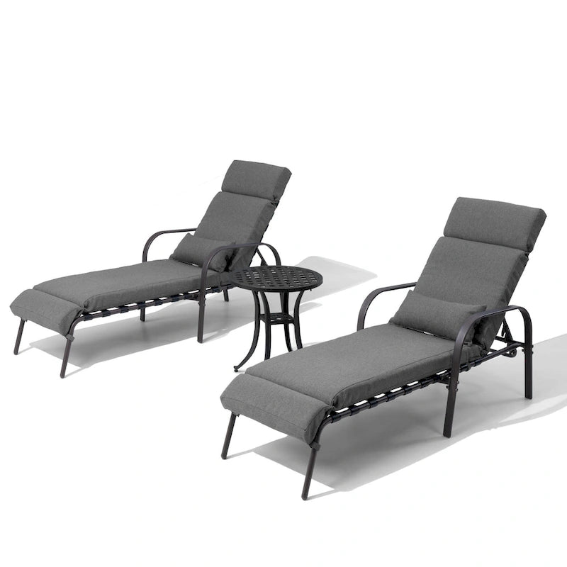 Outdoor Adjustable Patio Chaise Lounge Chair with Side Table Cushion