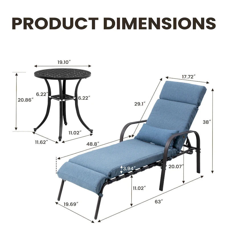 Outdoor Adjustable Patio Chaise Lounge Chair with Side Table Cushion
