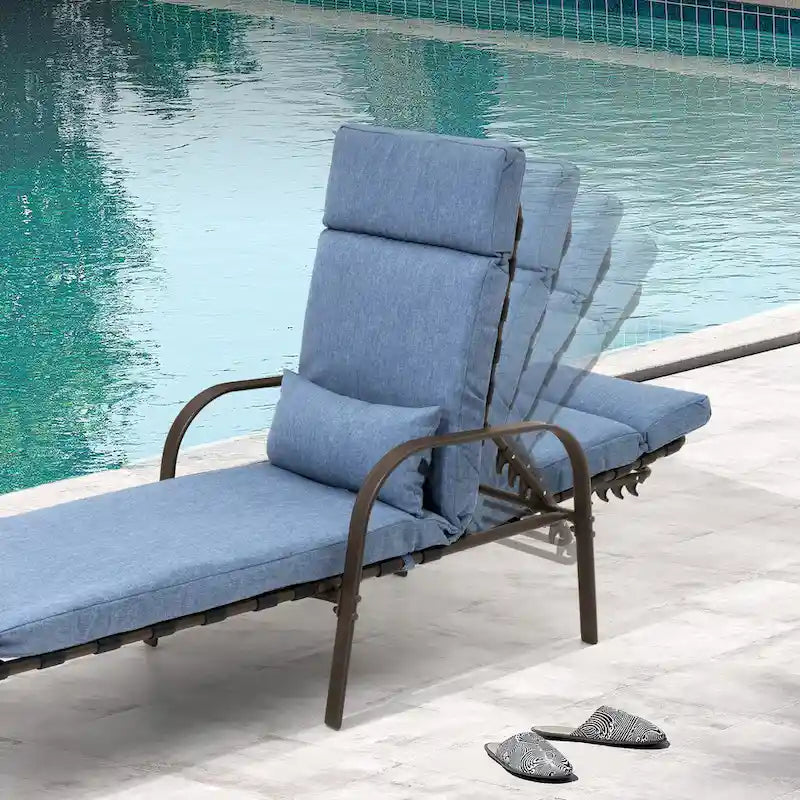 Outdoor Adjustable Patio Chaise Lounge Chair with Side Table Cushion
